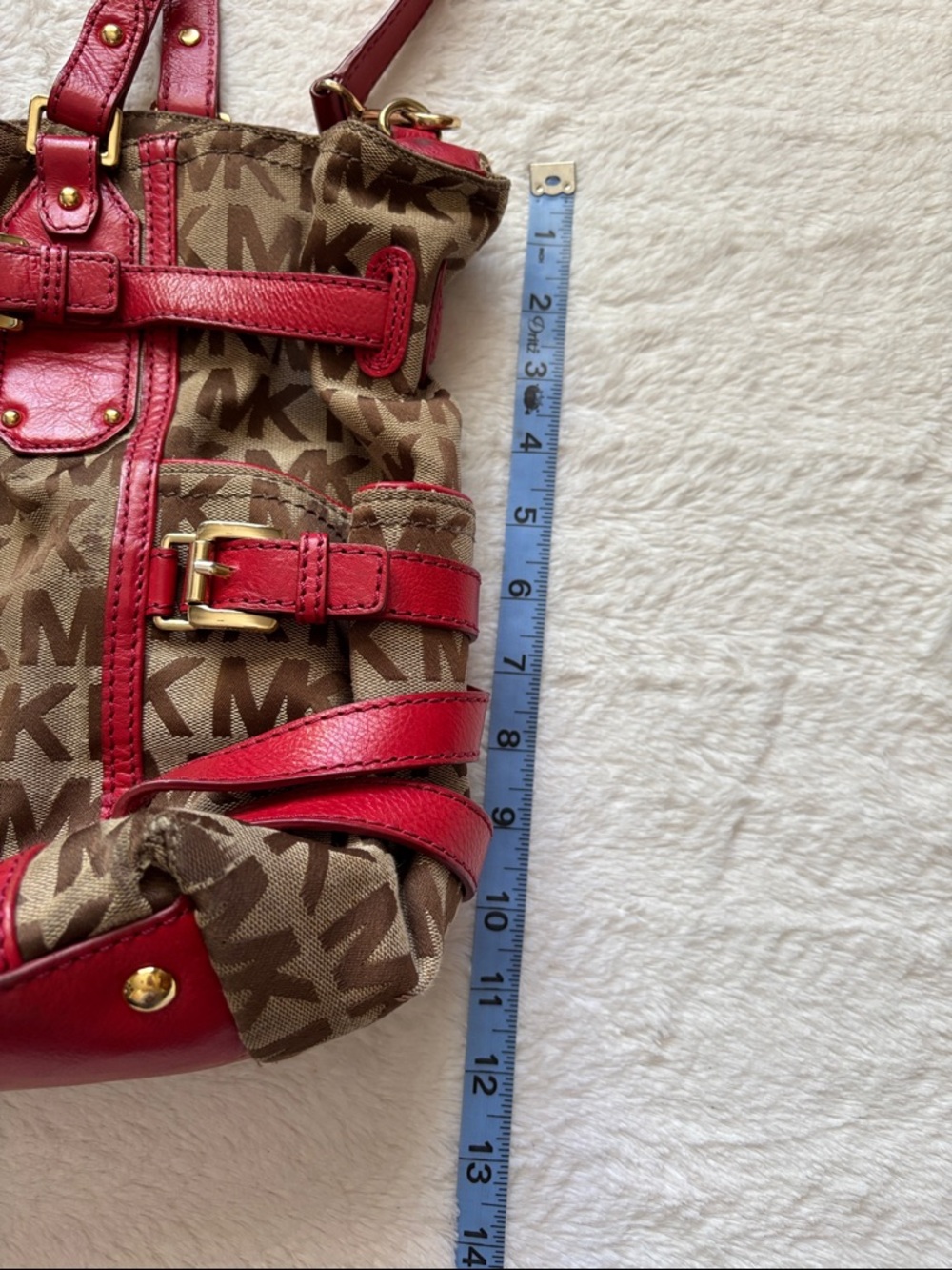 Michael Kors Red Trim Signature MK Shoulder Bag With Handles - Picture 8 of 15